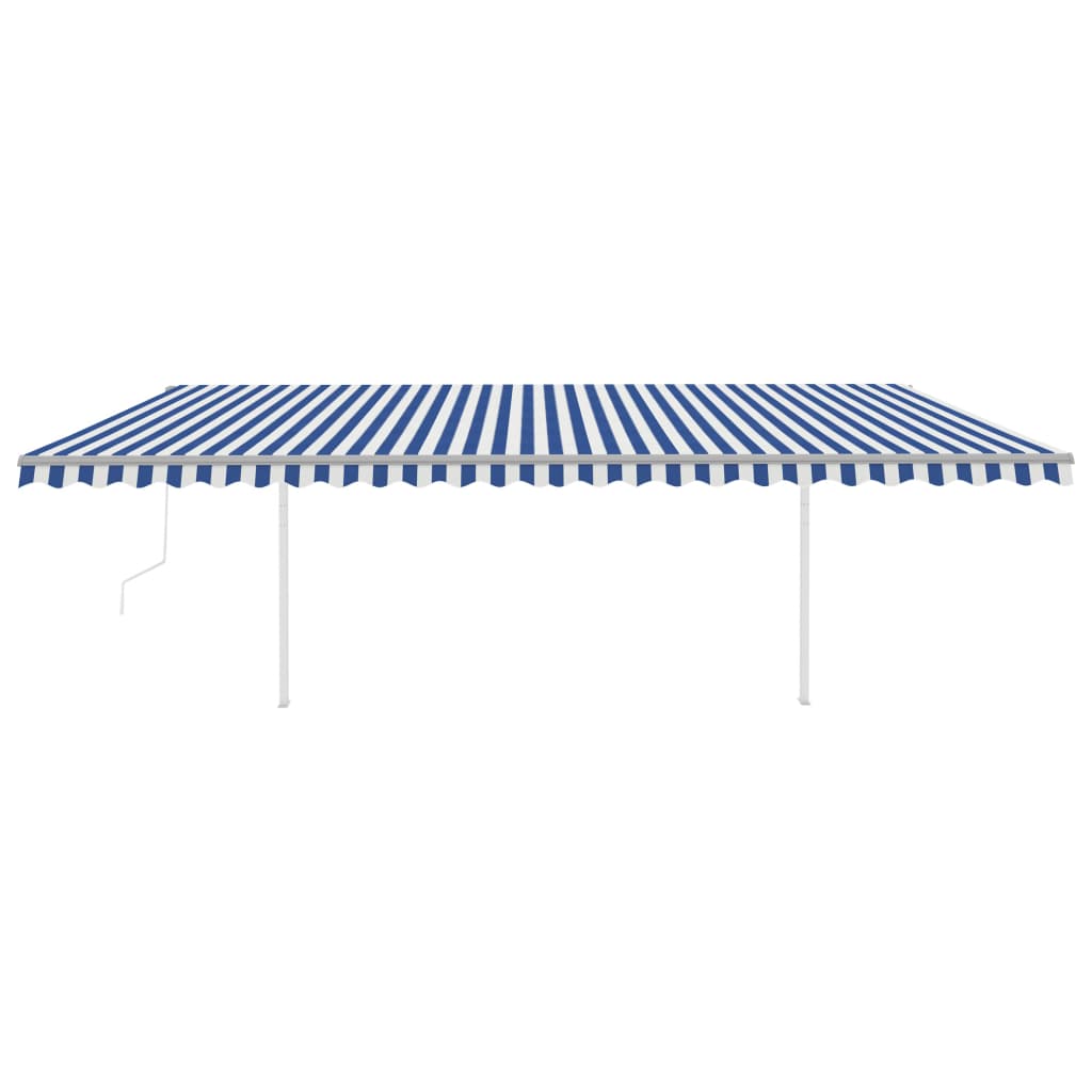 Tenda da Sole Retrattile Automatica con Pali 6x3,5 m Blu Bianca