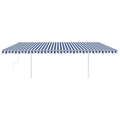 Tenda da Sole Retrattile Automatica con Pali 6x3,5 m Blu Bianca
