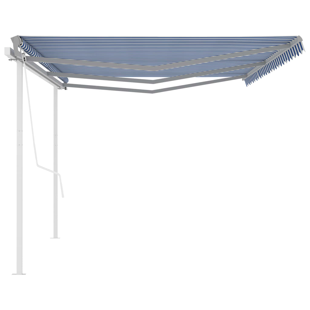 Tenda da Sole Retrattile Automatica con Pali 6x3,5 m Blu Bianca