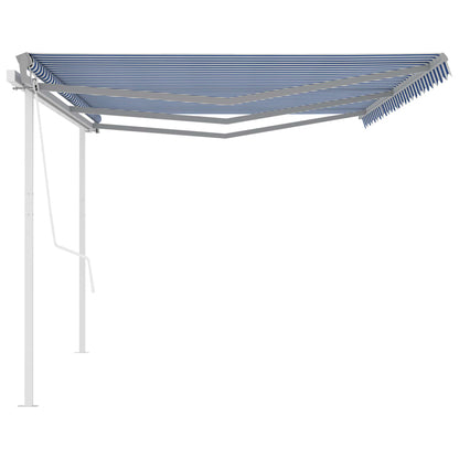 Tenda da Sole Retrattile Automatica con Pali 6x3,5 m Blu Bianca