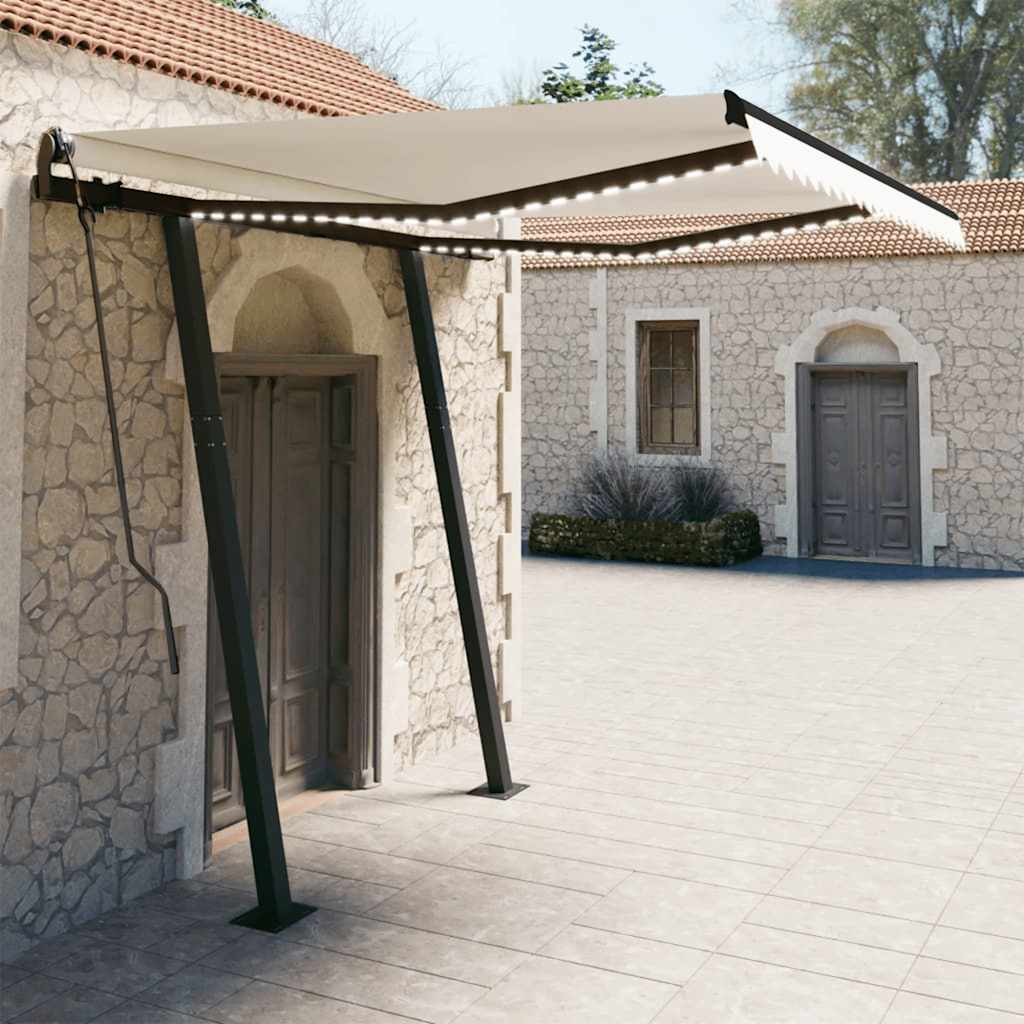Tenda da Sole Automatica con Sensore Vento e LED 3x2,5 m Crema