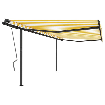 Tenda da Sole Retrattile Manuale con Pali 4x3 m Gialla e Bianca
