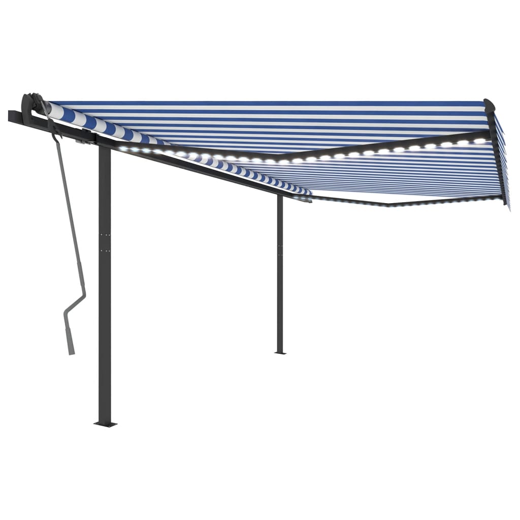 Tenda Automatica con Sensore Vento e LED 4x3 m Blu e Bianca