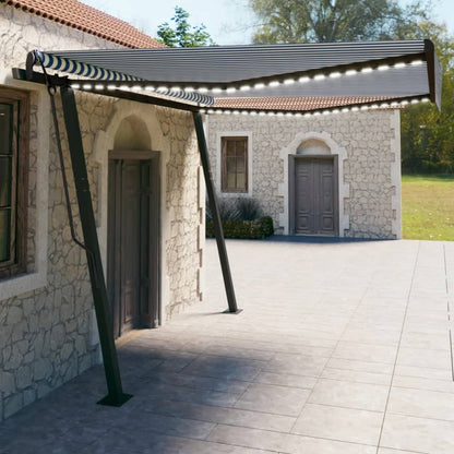 Tenda Automatica con Sensore Vento e LED 4x3 m Blu e Bianca
