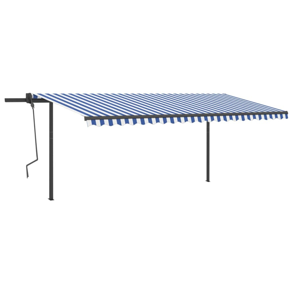 Tenda da Sole Retrattile Manuale con Pali 5x3 m Blu e Bianca