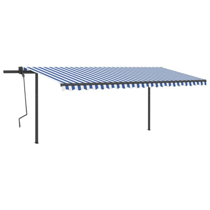 Tenda da Sole Retrattile Manuale con Pali 5x3 m Blu e Bianca