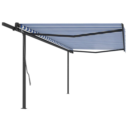 Tenda da Sole Retrattile Automatica e Pali 5x3 m Blu e Bianca
