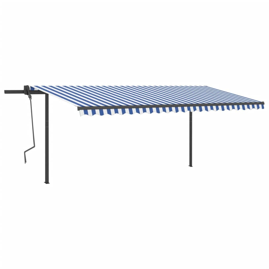 Tenda da Sole Retrattile Automatica e Pali 5x3 m Blu e Bianca