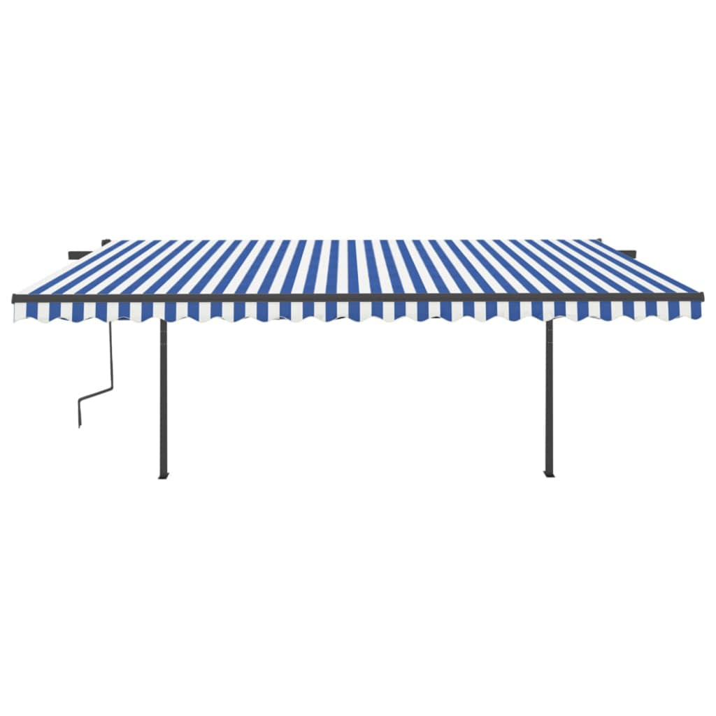 Tenda da Sole Retrattile Automatica e Pali 5x3 m Blu e Bianca