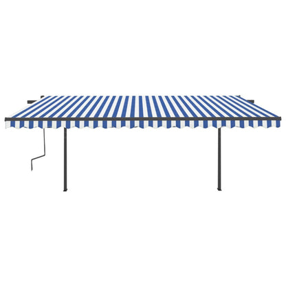 Tenda da Sole Retrattile Automatica e Pali 5x3 m Blu e Bianca