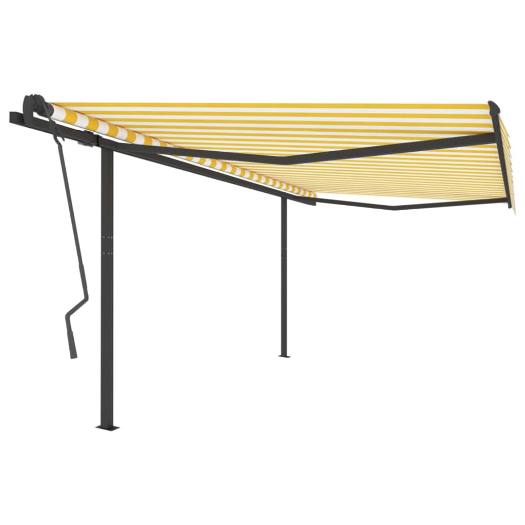 Tenda da Sole Retrattile Manuale con Pali 4x3,5 m Gialla Bianca