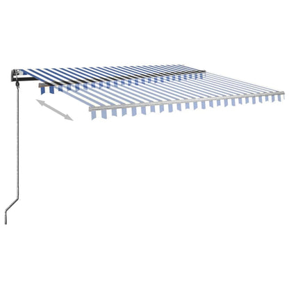 Tenda da Sole Retrattile Automatica con Pali 4x3,5 m Blu Bianca