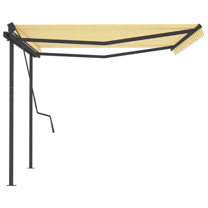 Tenda Sole Retrattile Manuale con Pali 4,5x3,5 m Gialla Bianca