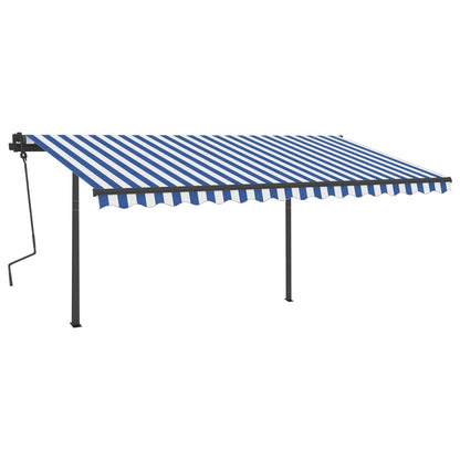 Tenda da Sole Retrattile Manuale con LED 4,5x3,5 m Blu e Bianca