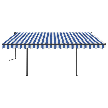 Tenda da Sole Retrattile Manuale con LED 4,5x3,5 m Blu e Bianca