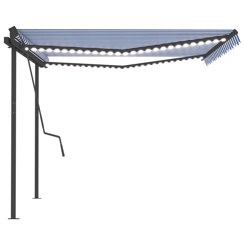 Tenda da Sole Retrattile Manuale con LED 4,5x3,5 m Blu e Bianca