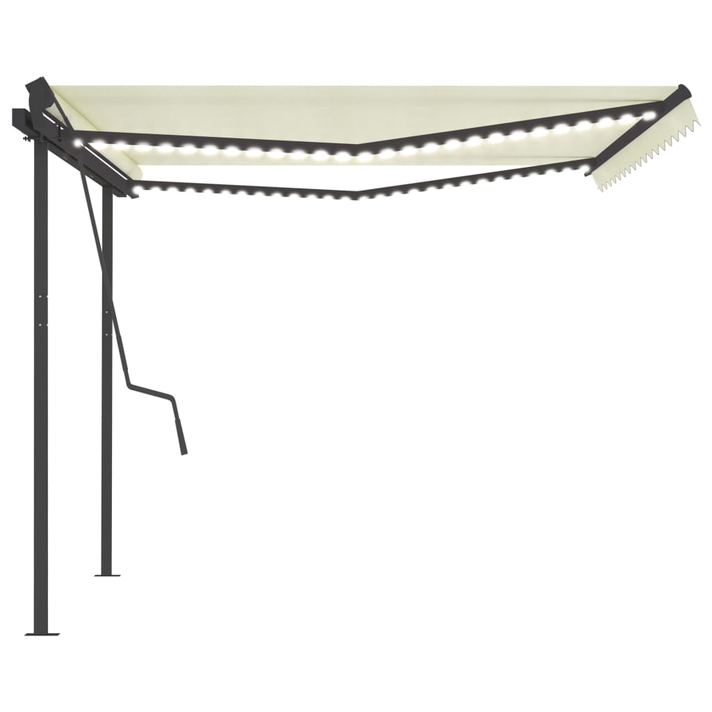 Tenda da Sole Retrattile Manuale con LED 4,5x3,5 m Crema
