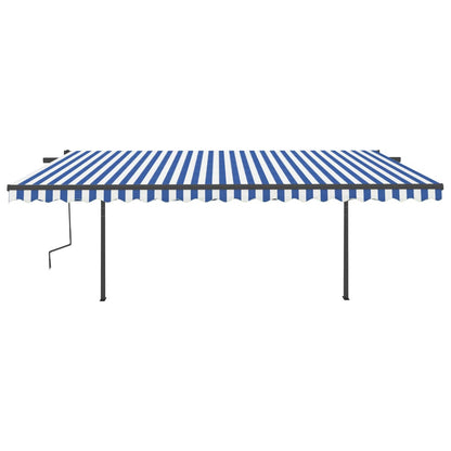 Tenda da Sole Retrattile Manuale con Pali 5x3,5m Blu e Bianca