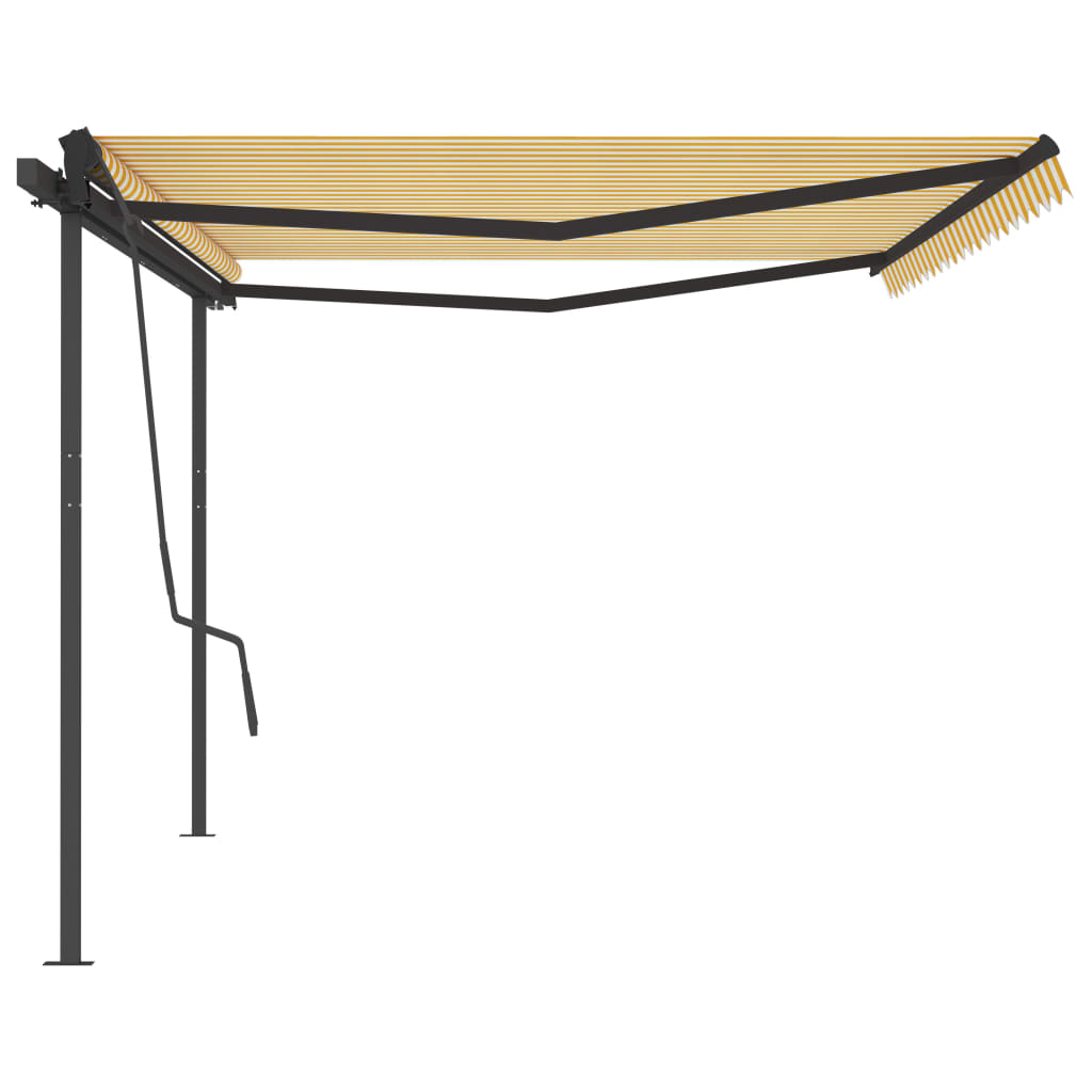 Tenda da Sole Retrattile Manuale con Pali 5x3,5 m Gialla Bianca
