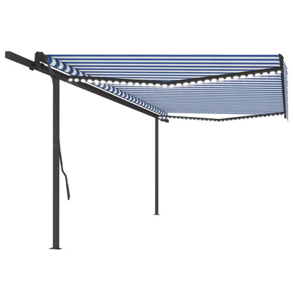 Tenda da Sole Retrattile Manuale con LED 5x3,5 m Blu e Bianca