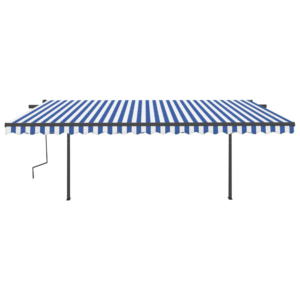 Tenda da Sole Retrattile Manuale con LED 5x3,5 m Blu e Bianca