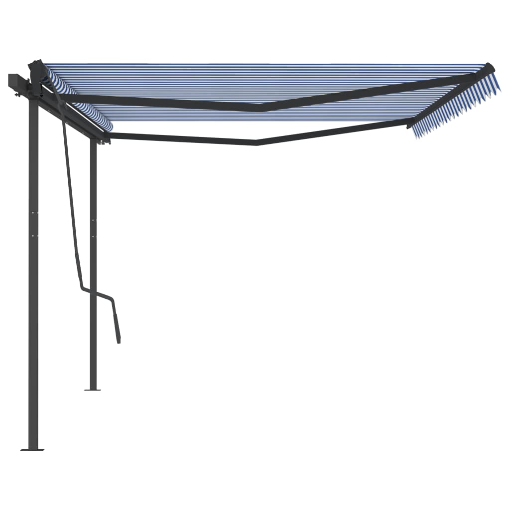 Tenda da Sole Retrattile Automatica con Pali 5x3,5 m Blu Bianca