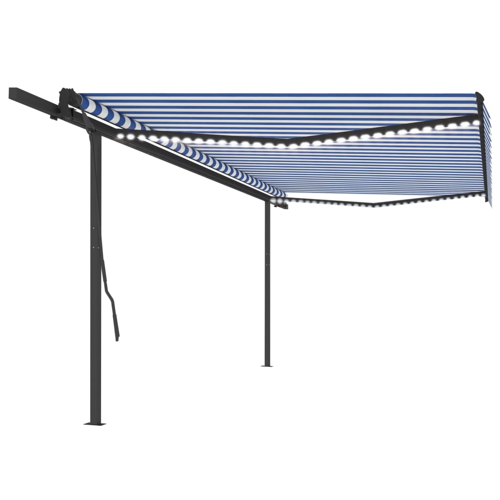 Tenda Automatica con Sensore Vento e LED 5x3,5 m Blu e Bianca