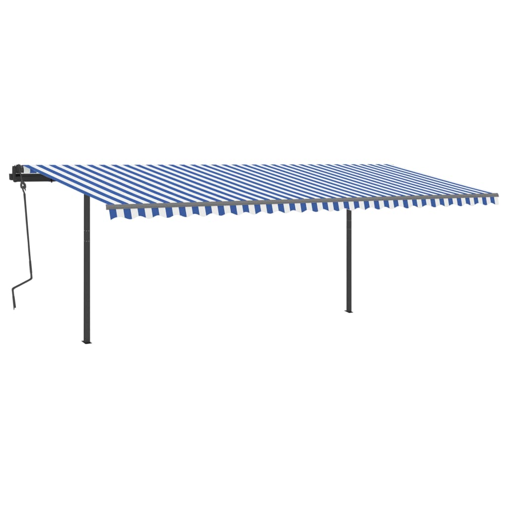 Tenda da Sole Retrattile Manuale con Pali 6x3,5 m Blu e Bianca