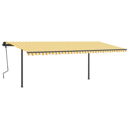 Tenda da Sole Retrattile Manuale con Pali 6x3,5 m Gialla Bianca
