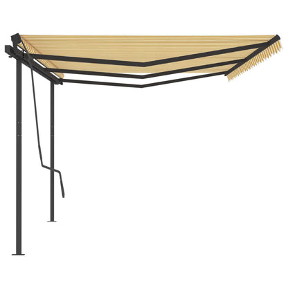 Tenda da Sole Retrattile Manuale con Pali 6x3,5 m Gialla Bianca