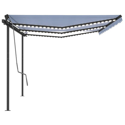 Tenda da Sole Retrattile Manuale con LED 6x3,5 m Blu e Bianca