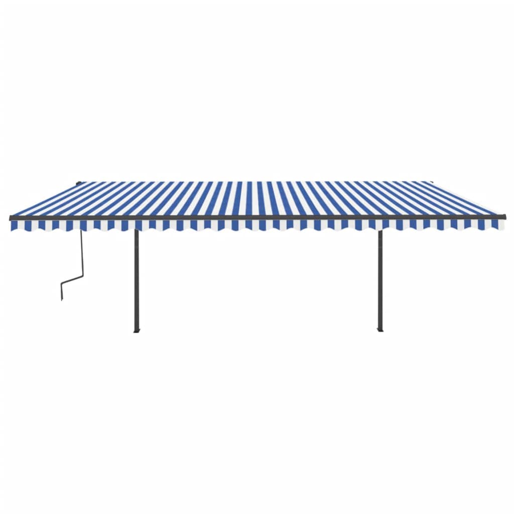 Tenda da Sole Retrattile Automatica con Pali 6x3,5 m Blu Bianca