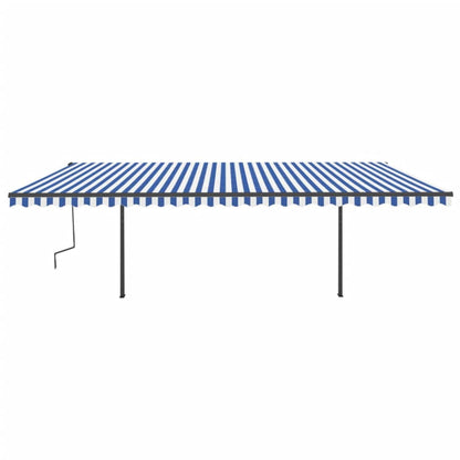 Tenda da Sole Retrattile Automatica con Pali 6x3,5 m Blu Bianca