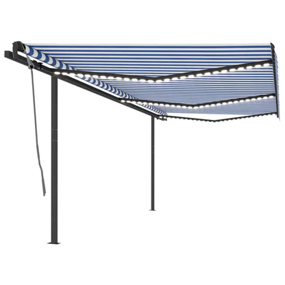 Tenda Automatica con Sensore Vento e LED 6x3,5 m Blu Bianca