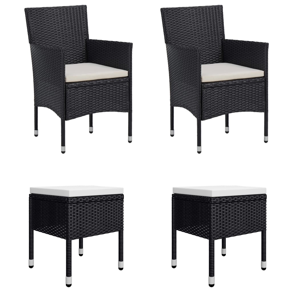Set da Pranzo per Giardino 7 pz con Cuscini in Polyrattan Nero