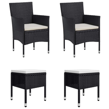 Set da Pranzo per Giardino 7 pz con Cuscini in Polyrattan Nero