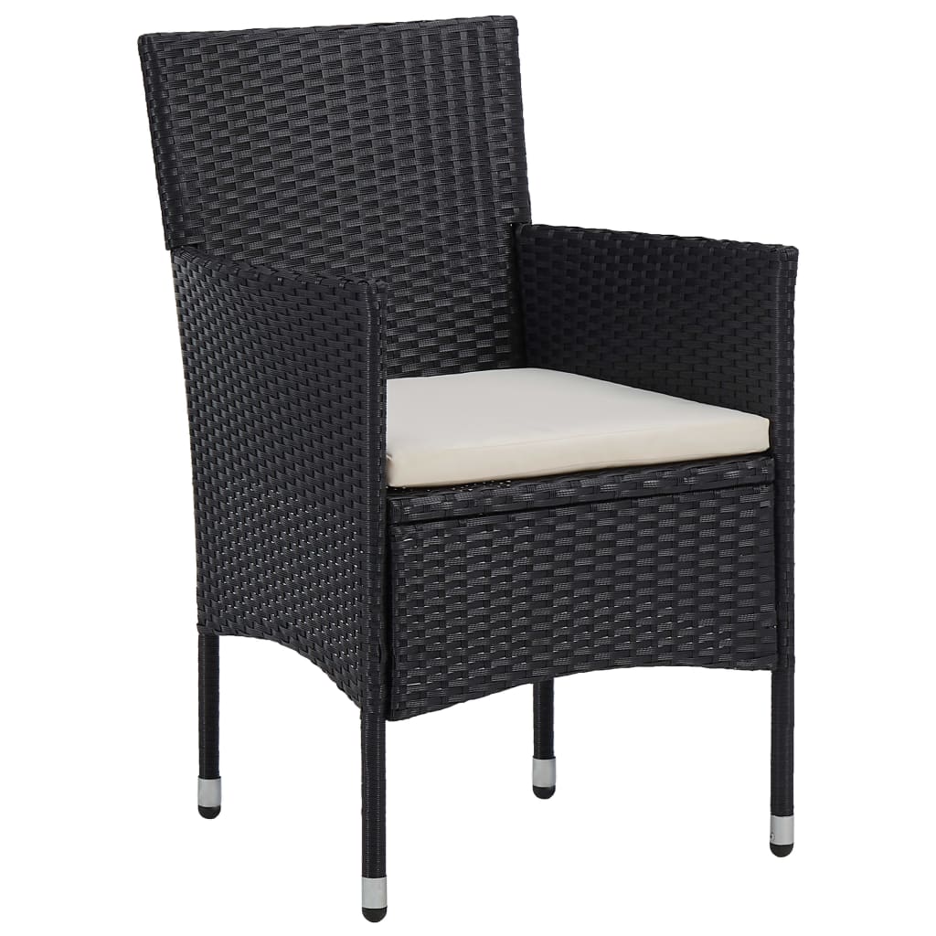 Set da Pranzo per Giardino 7 pz con Cuscini in Polyrattan Nero