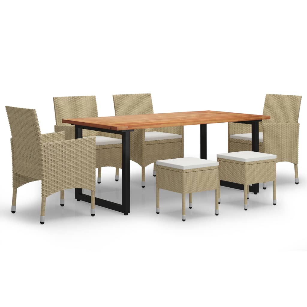 Set da Pranzo per Giardino 7 pz con Cuscini in Polyrattan Beige