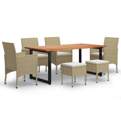 Set da Pranzo per Giardino 7 pz con Cuscini in Polyrattan Beige