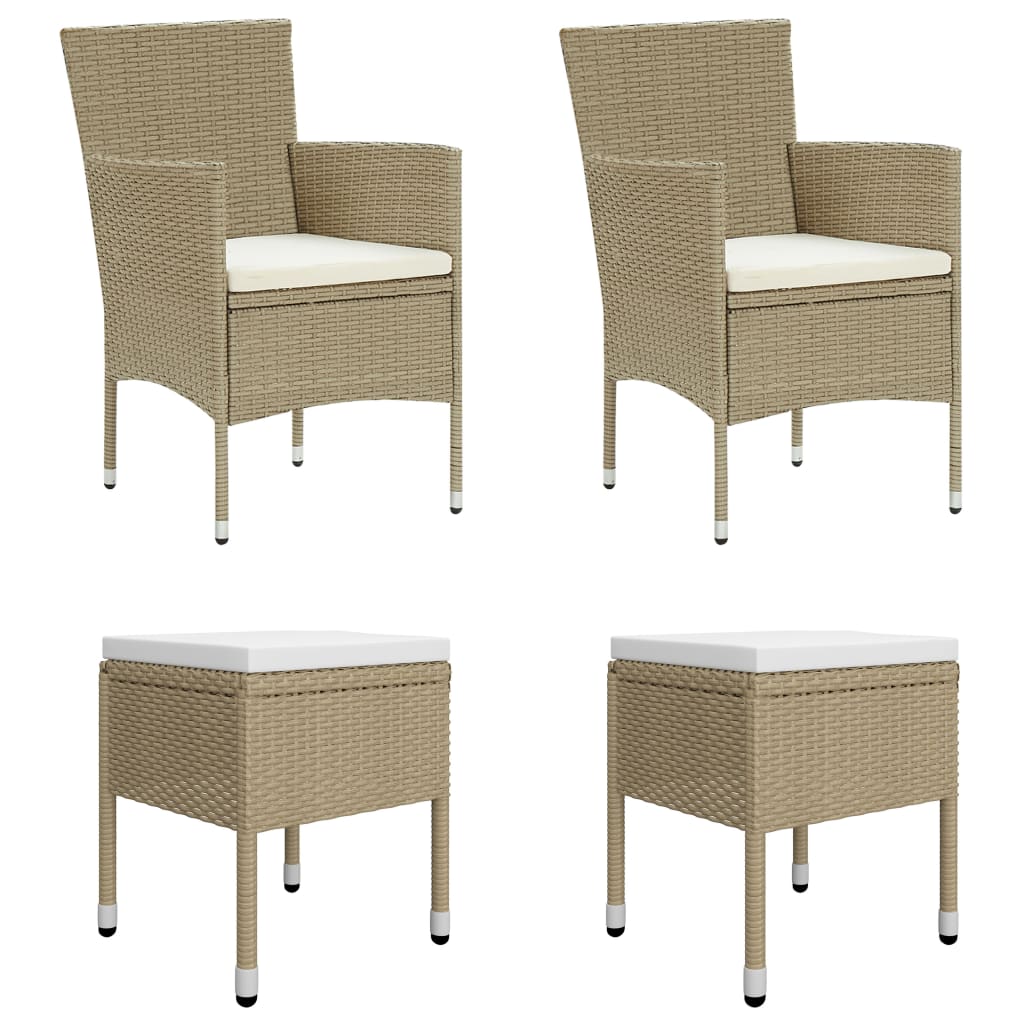 Set da Pranzo per Giardino 7 pz con Cuscini in Polyrattan Beige
