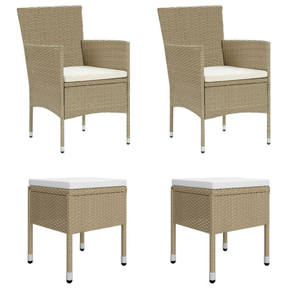 Set da Pranzo per Giardino 7 pz con Cuscini in Polyrattan Beige