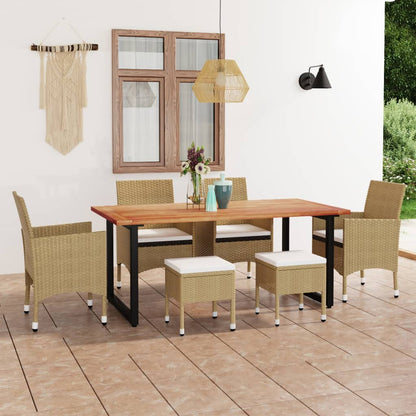 Set da Pranzo per Giardino 7 pz con Cuscini in Polyrattan Beige