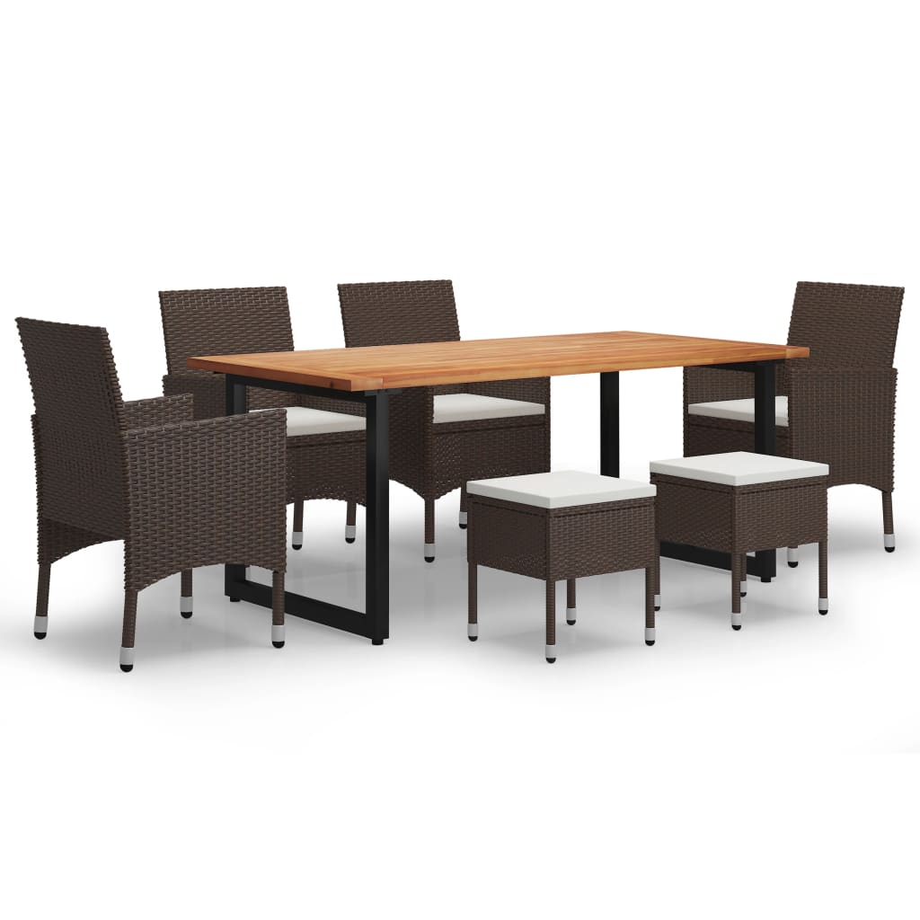 Set da Pranzo per Giardino 7 pz con Cuscini Polyrattan Marrone