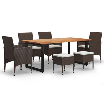 Set da Pranzo per Giardino 7 pz con Cuscini Polyrattan Marrone