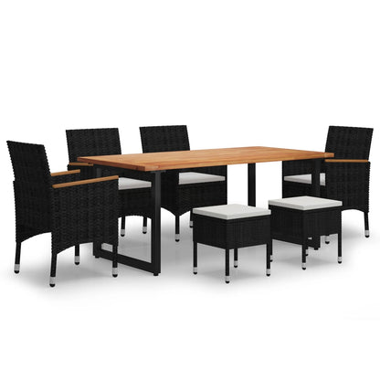 Set da Pranzo per Giardino 7 pz con Cuscini in Polyrattan Nero