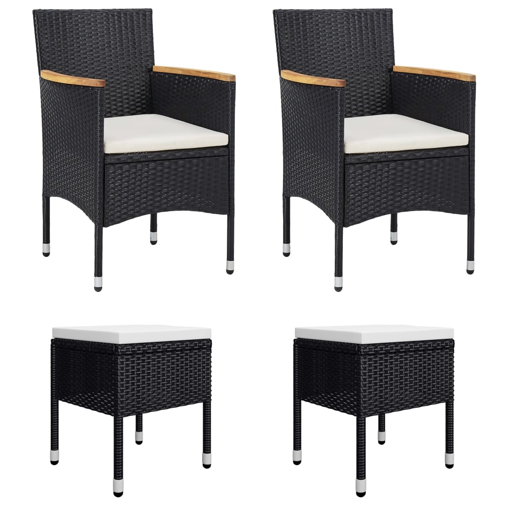 Set da Pranzo per Giardino 7 pz con Cuscini in Polyrattan Nero