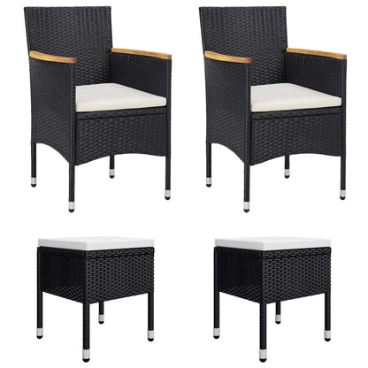 Set da Pranzo per Giardino 7 pz con Cuscini in Polyrattan Nero