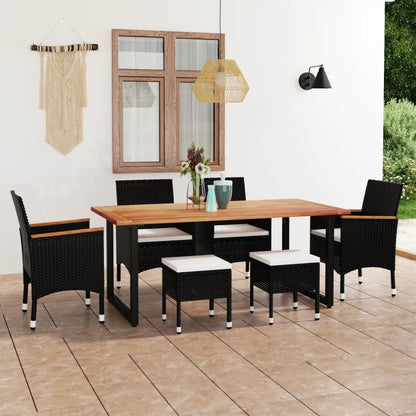 Set da Pranzo per Giardino 7 pz con Cuscini in Polyrattan Nero