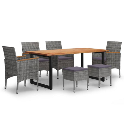 Set da Pranzo per Giardino 7 pz con Cuscini Polyrattan Grigio