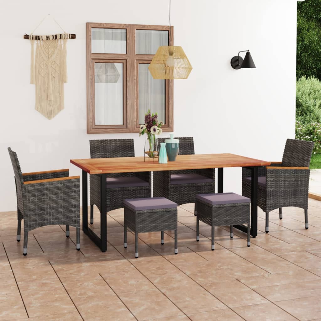 Set da Pranzo per Giardino 7 pz con Cuscini Polyrattan Grigio